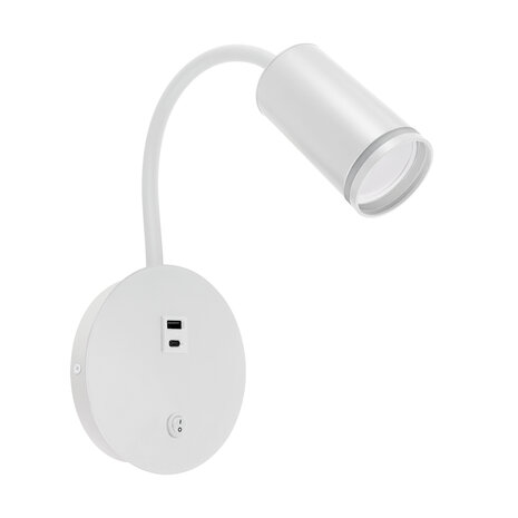 ZULA Wandlamp - 1 x Gu10 fitting - 1 x USB A  1 x USB C  - Flex - 1 Lichtpunt - Wit