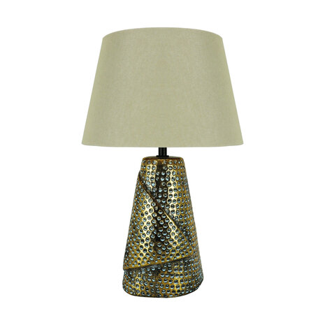 MAGDA - Tafellamp - Nachtlamp - textiel Beige/Goud - E14 Fitting