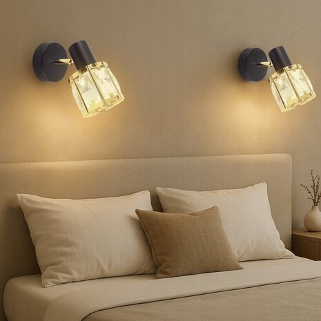 DUNBAR - Plafond Spot - 1 x E14 Fitting - 1 spotjes op plafondplaat - Modern - Zwart / goud- Glas - excl. lichtbron - Plafondspot voor woonkamer, slaapkamer of keuken.