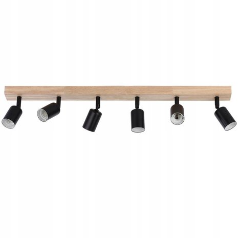 Dabi - Plafondspot mat wit - 6 verstelbare spots - GU10 aansluiting - woonkamer, slaapkamer of keuken - Hout - 800mm