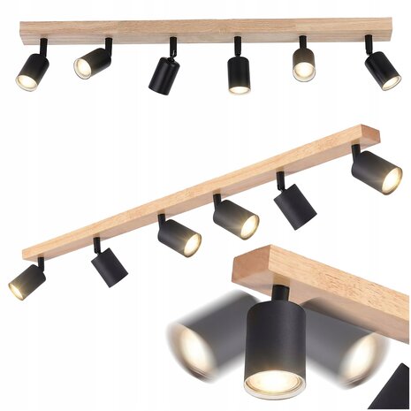 Dabi - Plafondspot mat wit - 6 verstelbare spots - GU10 aansluiting - woonkamer, slaapkamer of keuken - Hout - 800mm