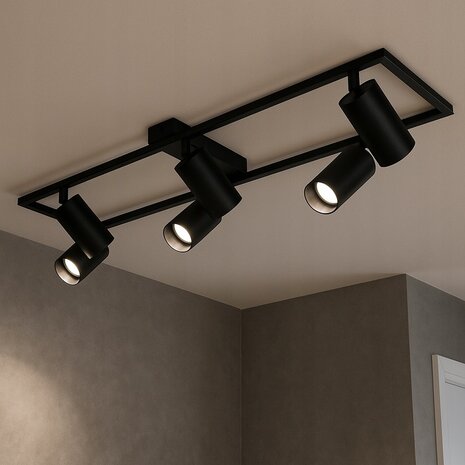 BUMO - Plafondspot - 6 x GU10 Fitting - Rechthoek - Zwart