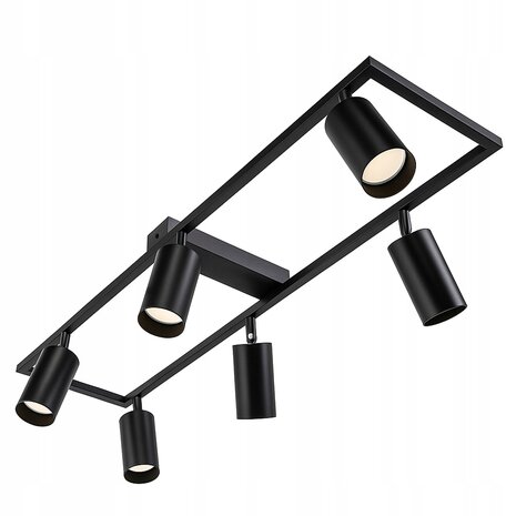 BUMO - Plafondspot - 6 x GU10 Fitting - Rechthoek - Zwart