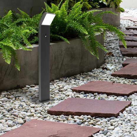 CLARK - Led Vloerlamp- Buitenlamp - met sensor - 12 w - 4000K Daglicht wit - Antraciet - 800mm
