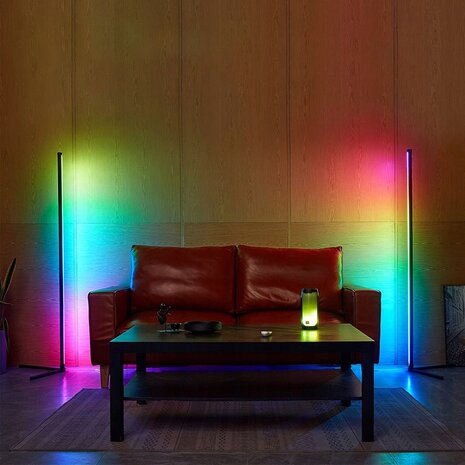 LED-vloerlamp - hoekmodel - APP - 140 CM - RGB CCT + afstandsbediening - Zwart