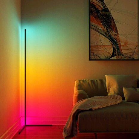 LED-vloerlamp - hoekmodel - APP - 140 CM - RGB CCT + afstandsbediening - Zwart
