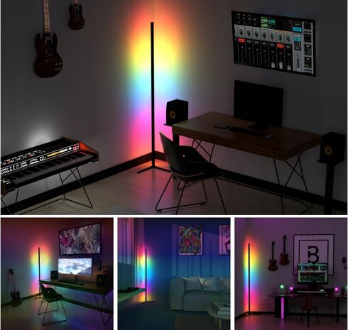 LED-vloerlamp - hoekmodel - APP - 140 CM - RGB CCT + afstandsbediening - Zwart