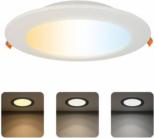 WAFEEL -LED Downlight - Inbouw Rond 18W - CCT - Aanpasbare licht kleuren - 3000K/4000K/6000K - 2450 Lumen - Mat Wit - &Oslash;170mm - IP54 - Binnen/Buiten