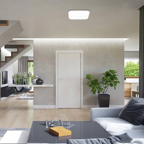 ADIS - LED Plafondlamp met Bewegingssensor- 28W - Daglicht Wit 4200K - 360&deg; Zichthoek - Opbouw - Vierkant - Wit/chrome - IP44