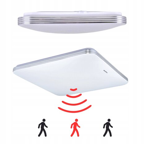 ADIS - LED Plafondlamp met Bewegingssensor- 28W - Daglicht Wit 4200K - 360&deg; Zichthoek - Opbouw - Vierkant - Wit/chrome - IP44