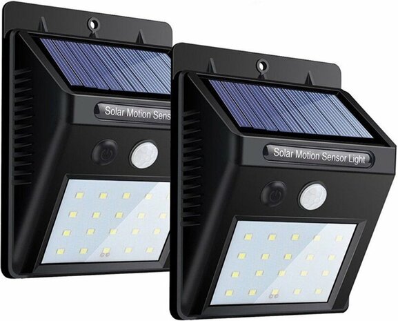DEMO LED PIR - Solar Buitenlamp - Set van 2 Stuks - Bewegingssensor - 2w - 200 Lumen - Waterdicht - Buiten &amp; Tuin sensor - Buitenverlichting op Zonne-energie