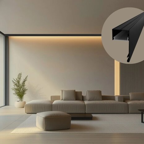 2m Aluminium LED profile DECO LINE tussen muur of tussen kordijn - wit