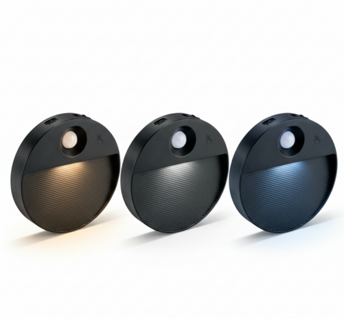 LUIS - Oplaadbaar wandlamp op accu draadloos - USB C - met bewegingssensor - CCT Aanpasbare licht kleuren - trapverlichting - Zwart - ROND - GESCHIKT VOOR BINNEN - set van 2 stuks