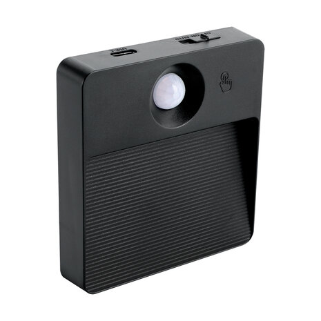 LUIS - Oplaadbaar wandlamp op accu draadloos - USB C - met bewegingssensor - CCT Aanpasbare licht kleuren - trapverlichting - Zwart - VIERKANT - GESCHIKT VOOR BINNEN - set van 4 stuks