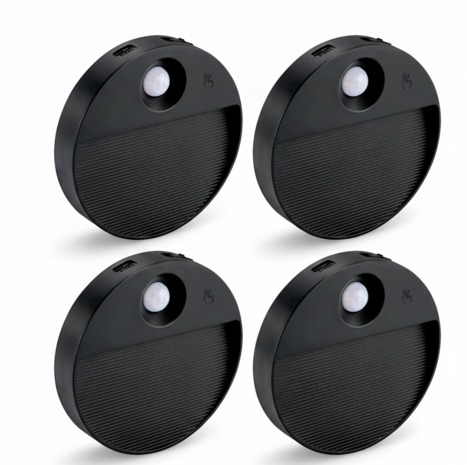 LUIS - Oplaadbaar wandlamp op accu draadloos - USB C - met bewegingssensor - CCT Aanpasbare licht kleuren - trapverlichting - Zwart - rOND GESCHIKT VOOR BINNEN - set van 4 stuks
