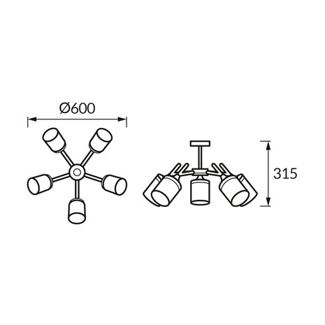 ANDERS Plafondlamp met 5 x E27 Fitting - Wit/Chrome - Glas - Dia. 600mm