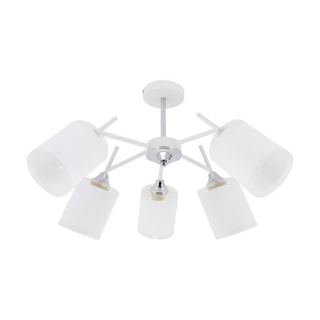 ANDERS Plafondlamp met 5 x E27 Fitting - Wit/Chrome - Glas - Dia. 600mm