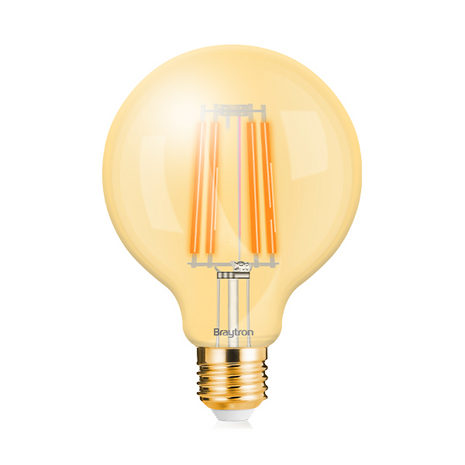 BRAYTRON-LED LAMP-WARM WHITE AMBER -ADVANCE-6W-E27-G95-2200K-ENERGY BESPAREND-SFEERLAMP-GLAS