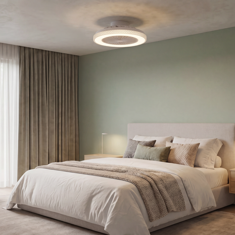 MONSUN - Moderne LED Plafondlamp met ventilator - 485 mm - CCT Aanpasbare kleuren- 48w - 2900K / 4200K / 6500K - 5110 Lumen - Dimbaar met afstandbediening - Kristal-Wit