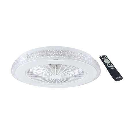 MONSUN - Moderne LED Plafondlamp met ventilator - 485 mm - CCT Aanpasbare kleuren- 48w - 2900K / 4200K / 6500K - 5110 Lumen - Dimbaar met afstandbediening - Kristal-Wit