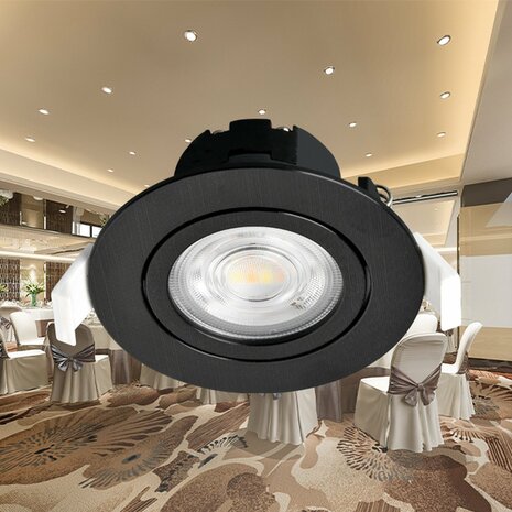 Braytron Plafondspots LED Inbouwspots Spotjes Kantelbaar-Ronde -Draaibaar -Zwart - 7W - 3in1 CCT (3000K / 4000K / 6500K)