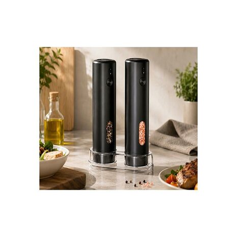Oplaadbare zout- en pepermolenset - Zwart - 2 stuks