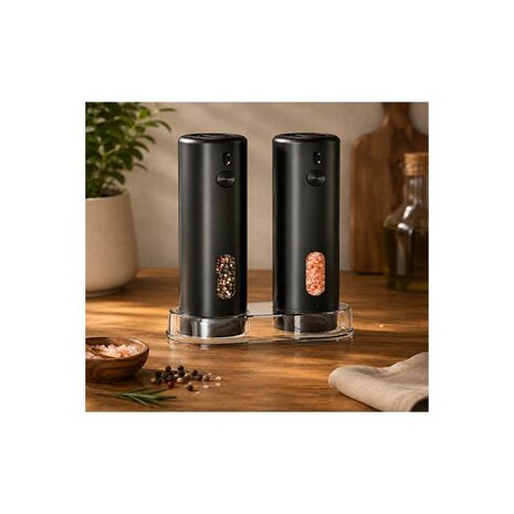 Oplaadbare zout- en pepermolenset - Zwart - 2 stuks