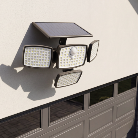 BORUT - Led Solar Zonne-energie - Buiten Wandlamp- 10w - 1100 Lumen -Zwart - met bewegingssensor