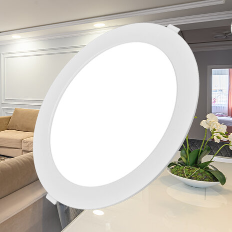 Braytron  - LED Downlight Slim - Inbouw Rond 18W - CCT - 3000/4000/6000K - Mat Wit Aluminium - &Oslash;229mm - IP40